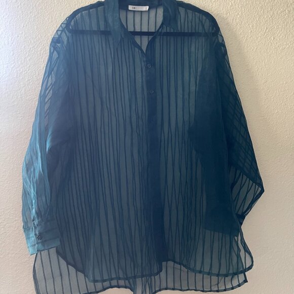 DR2 Tops - DR2 Sheer Striped Oversize Blouse